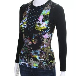 CYNTHIA ROWLEY BLACK LONG SLEEVE ABSTRACT PRINT